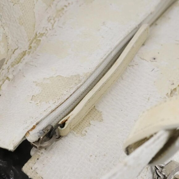 CHANEL Paris Biarritz MM Tote Bag Coated Canvas White Silver CC Auth - Picture 10 of 15